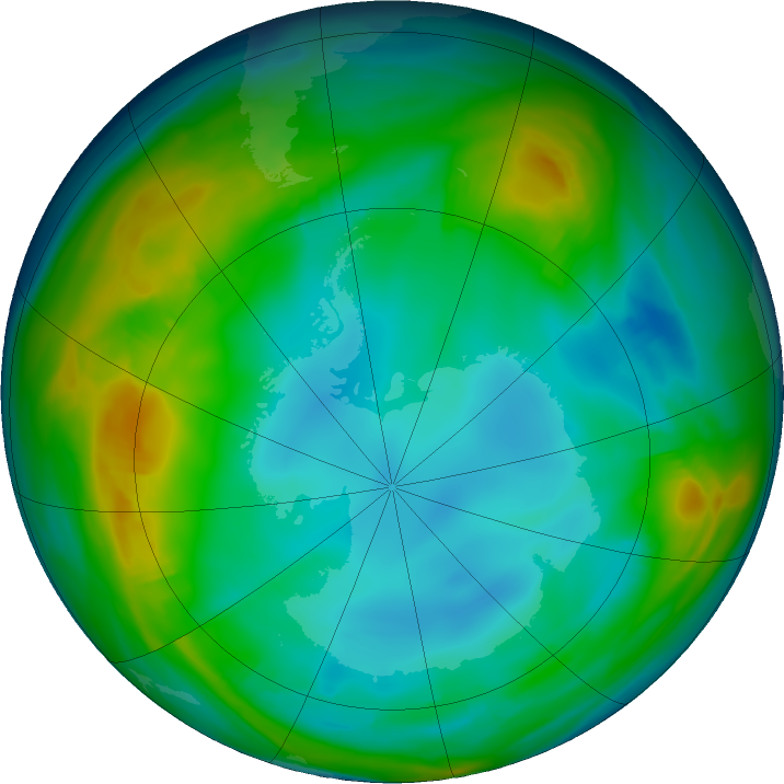 Antarctic ozone map for 09 July 2016